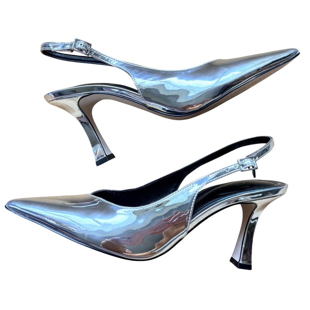 Jessica Simpson Fozelle Silver Metallic Slingback Pumps Pointed Toe 9M/40 Chic